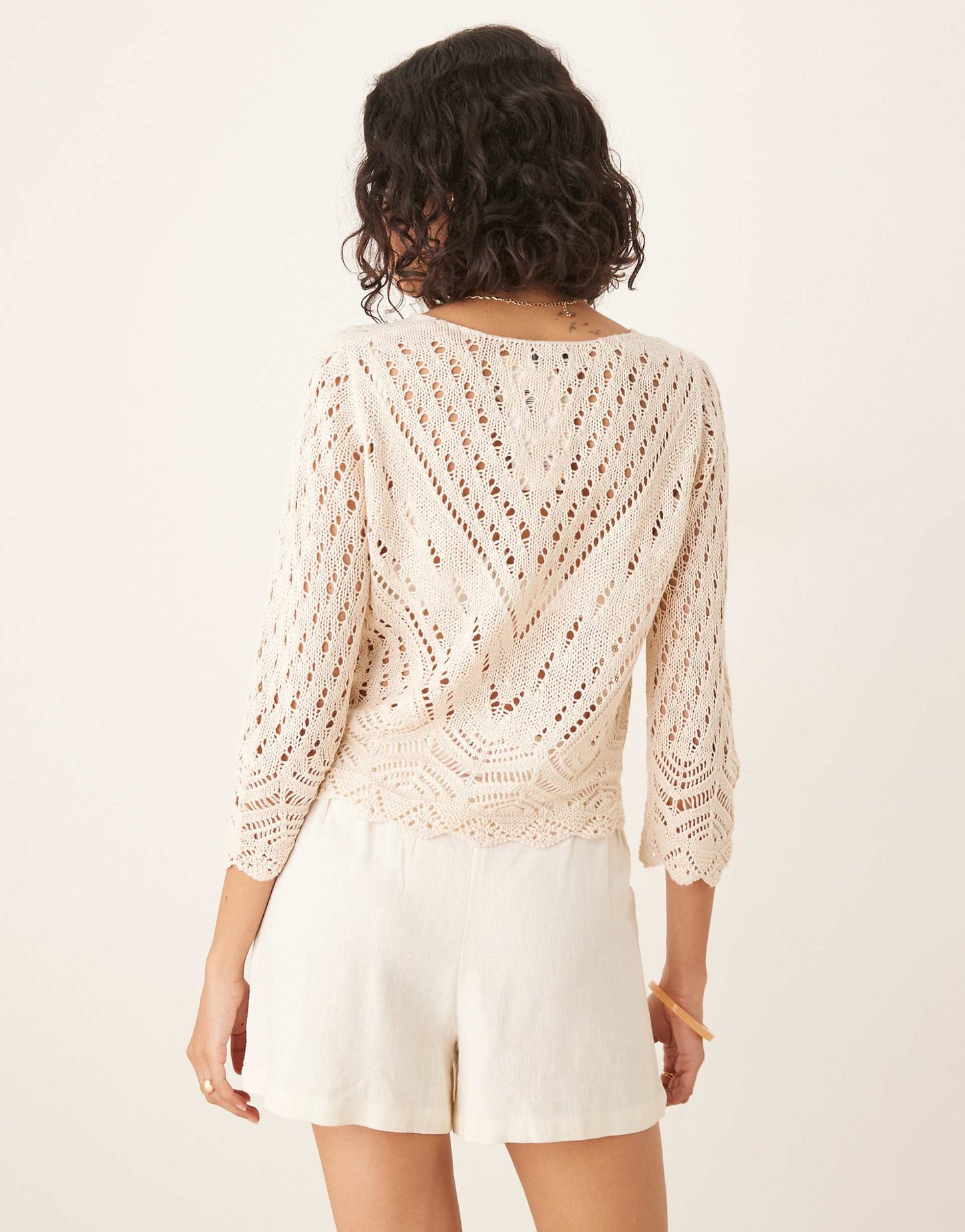 Open Knit Scallop Edge Top