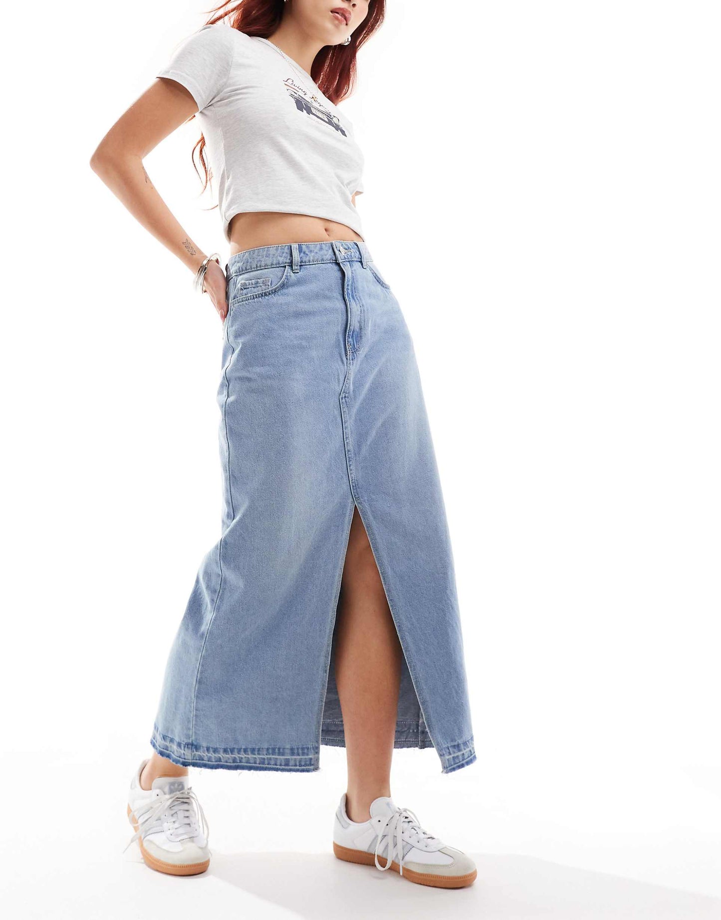 Split Front Denim Maxi Skirt