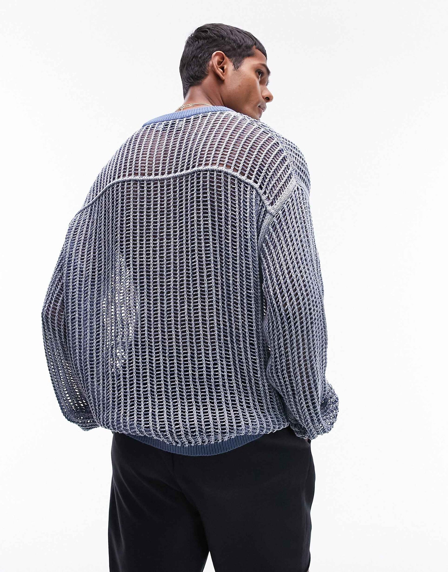 Oversized Acid Wash Open Knit Jumper