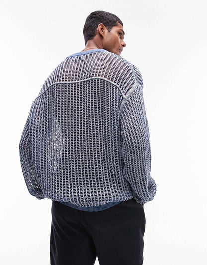 Oversized Acid Wash Open Knit Jumper
