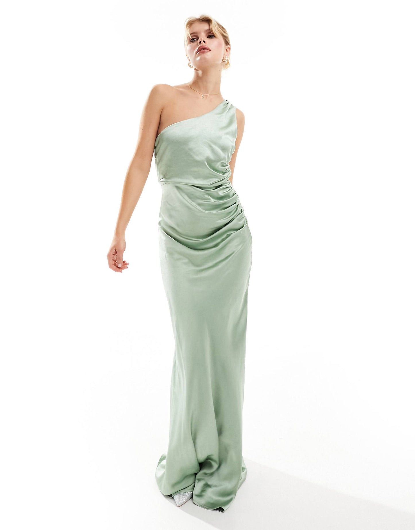 Bridesmaids One Shoulder Satin Maxi Dress