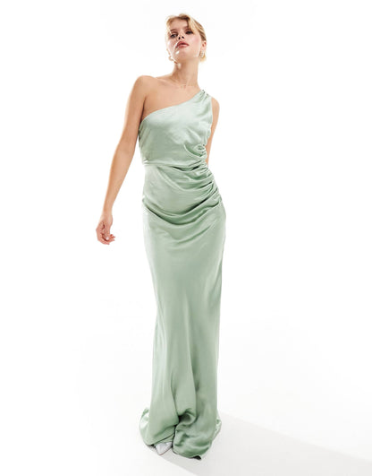 Bridesmaids One Shoulder Satin Maxi Dress