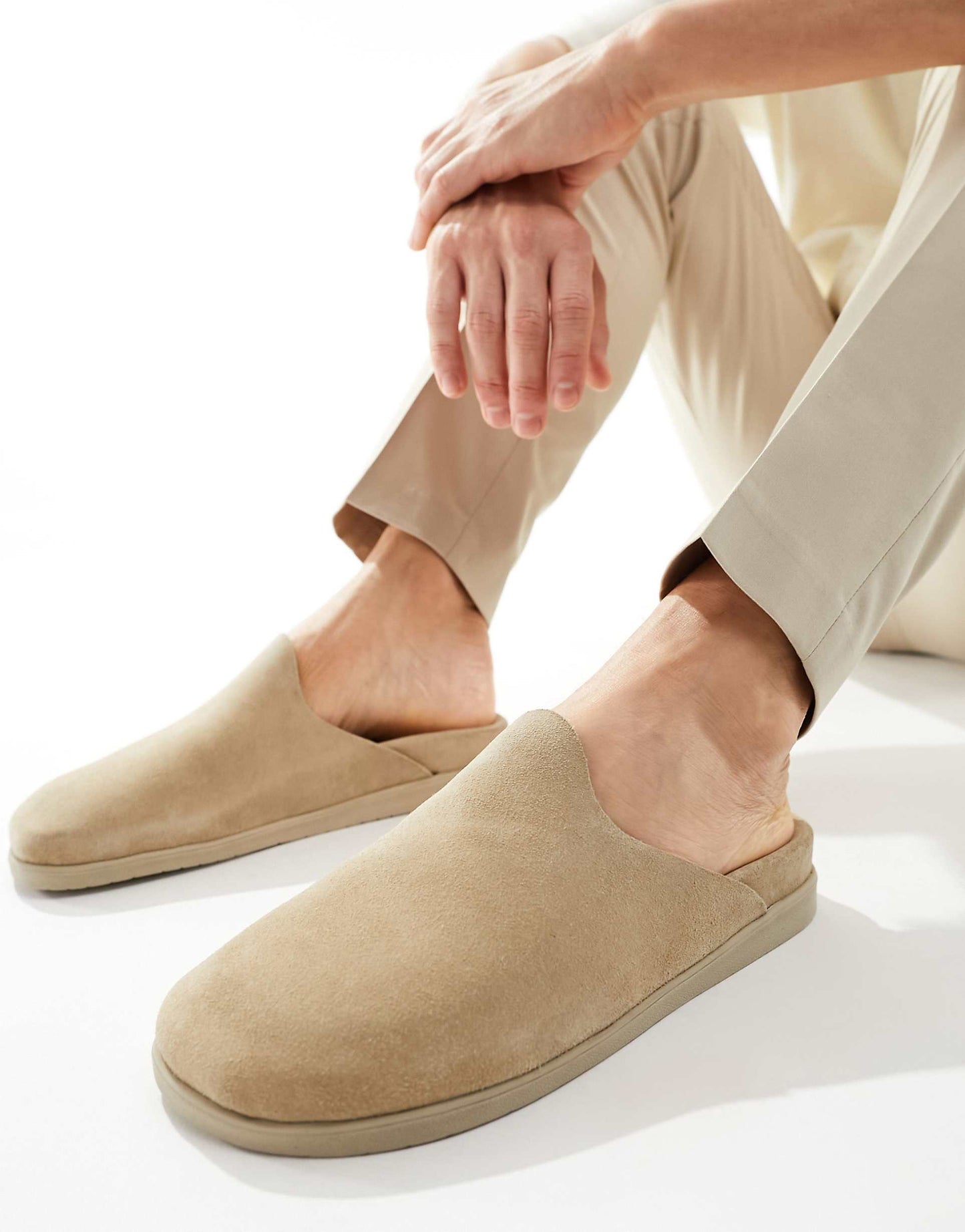 Breeze Slip On Mules In Stone Suede