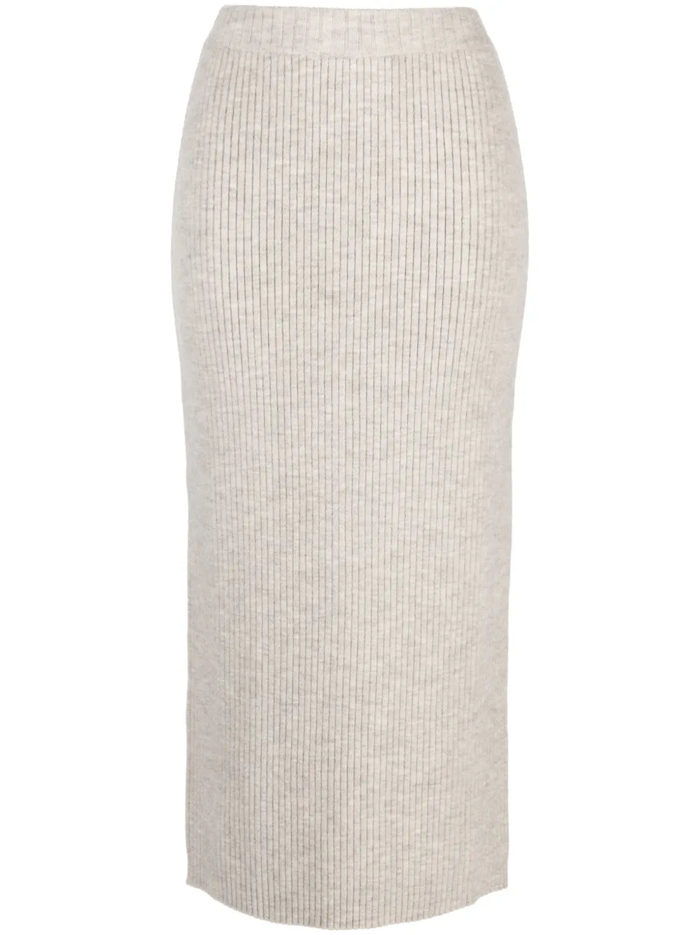 Elasticated-Waistband Ribbed Midi Skirt