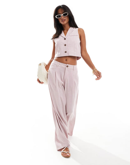 Petite Linen Blend Button Through Waistcoat