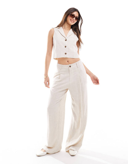 Linen Blend Button Through Waistcoat