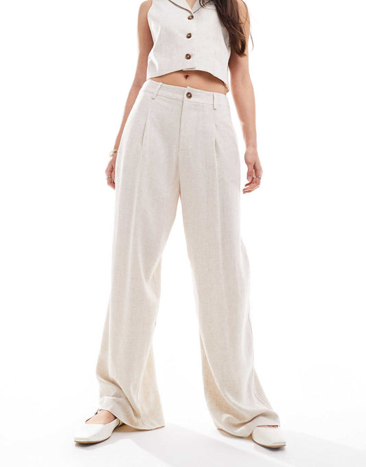 Linen Blend Tailored Wide Leg Trouser