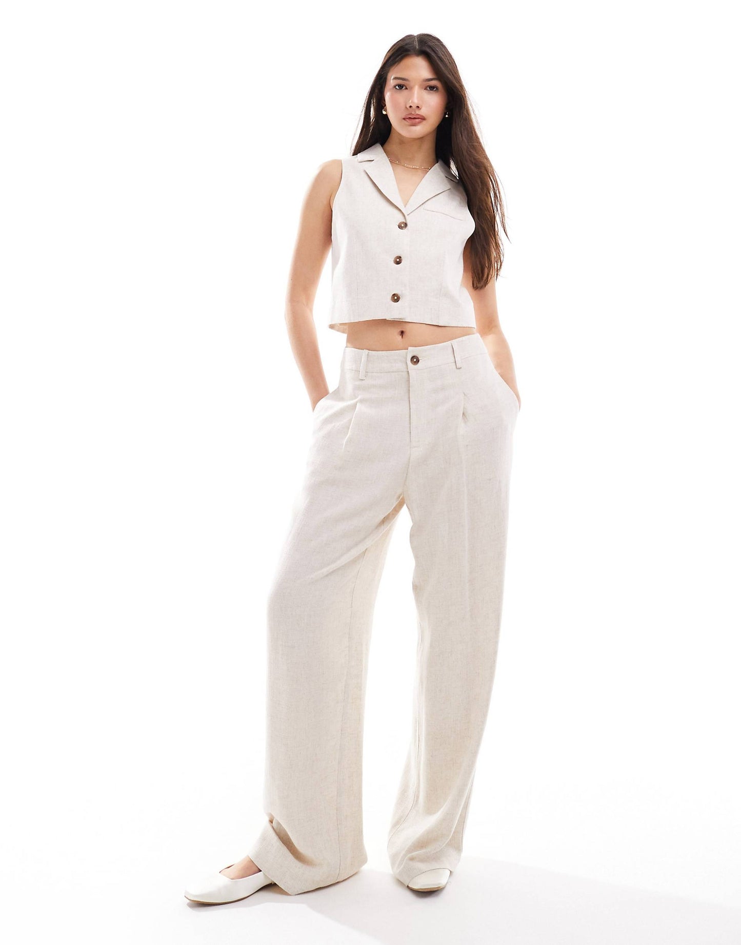 Linen Blend Tailored Wide Leg Trouser