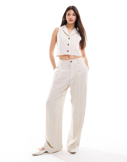 Linen Blend Tailored Wide Leg Trouser