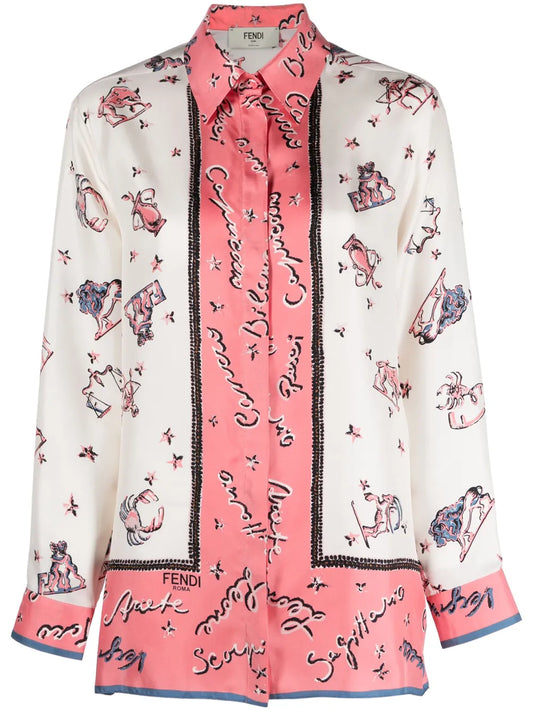 Graphic-Print Silk Shirt