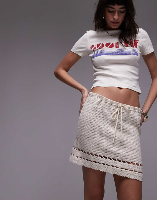 Knitted Crochet Trim Mini Skirt