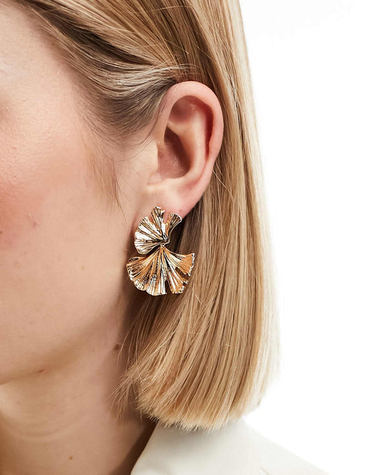 Drop Earrings With Textured Leaf Design