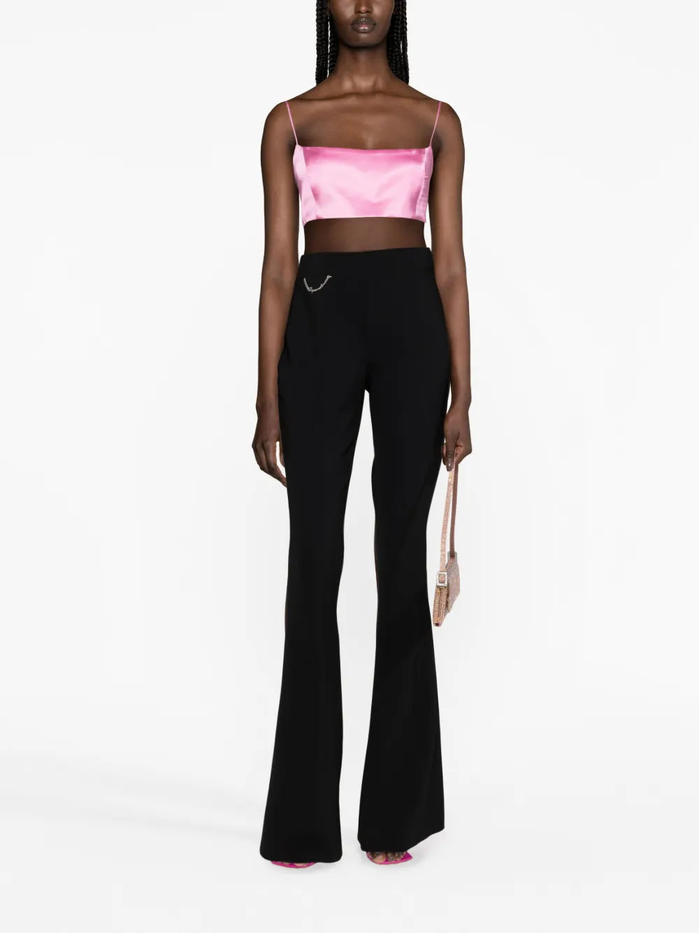 Chain-Embellished Flared Trousers
