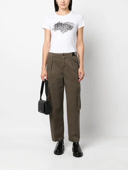 Floral-Embellished Cotton Cargo Trousers