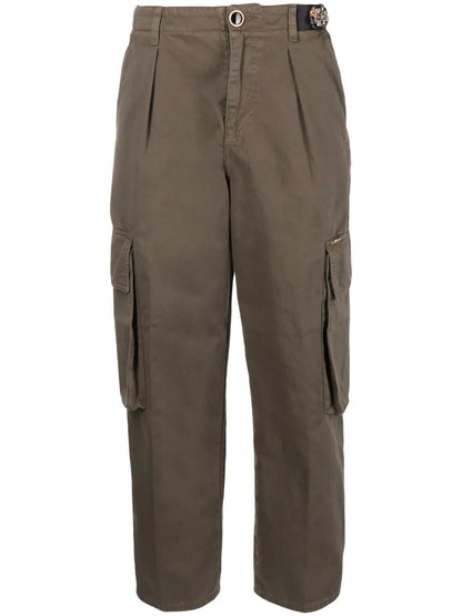 Floral-Embellished Cotton Cargo Trousers