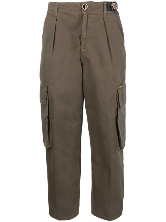 Floral-Embellished Cotton Cargo Trousers