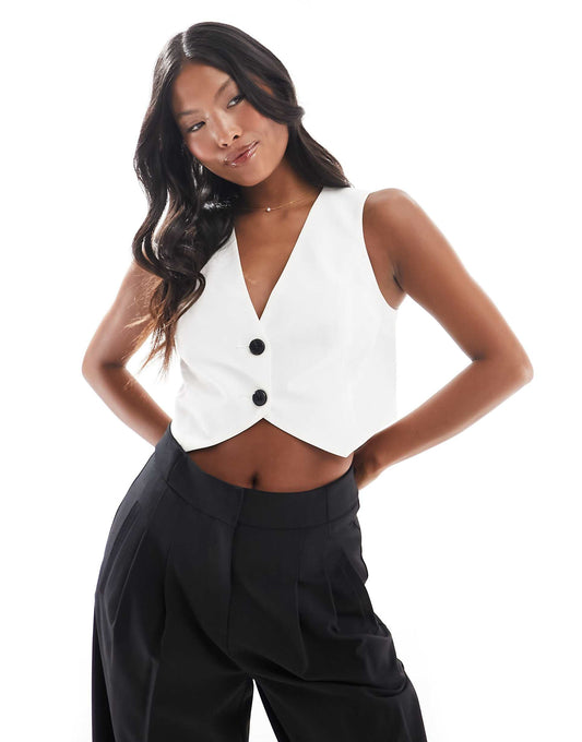Petite Cropped Tailored Waistcoat