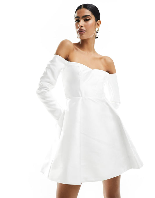 Bridal Satin Long Sleeve Mini Dress
