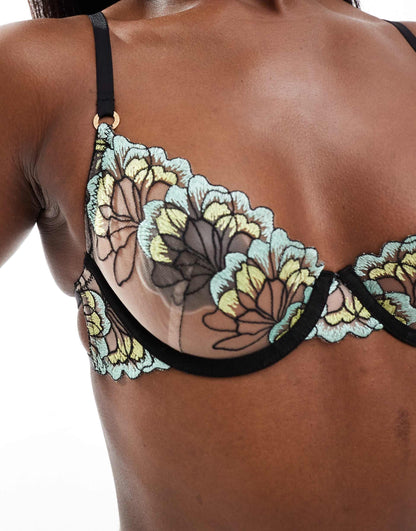 Serena Wired Bra With Multi Coloured Floral Embroidery