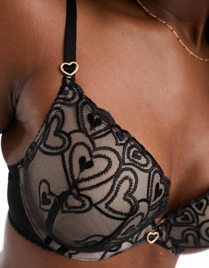 Heart Embroidered Bra