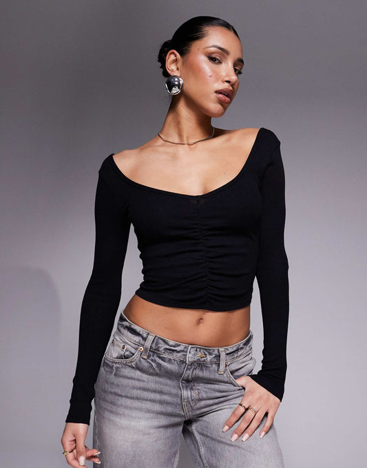 Ruched V Front And Back Crop Top