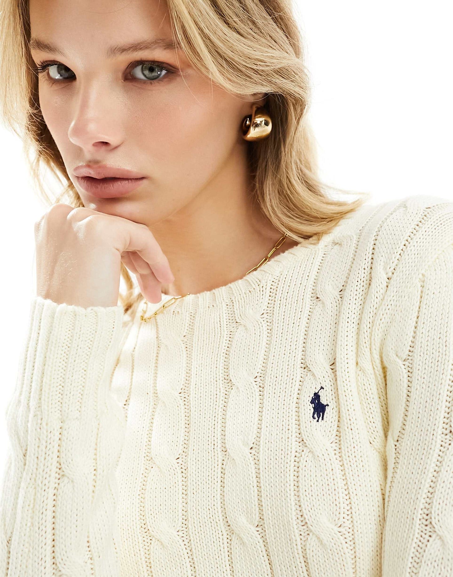 Knitted Cable Crew Neck Jumper With Logo