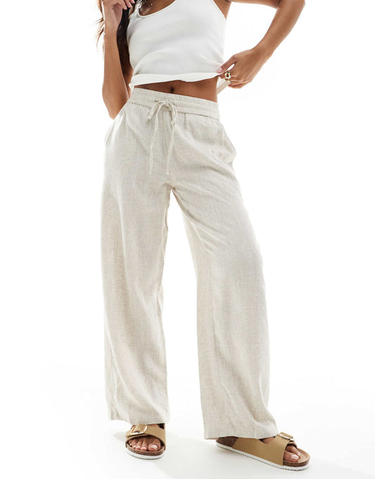 Petite Loose Fit Linen Mix Trouser