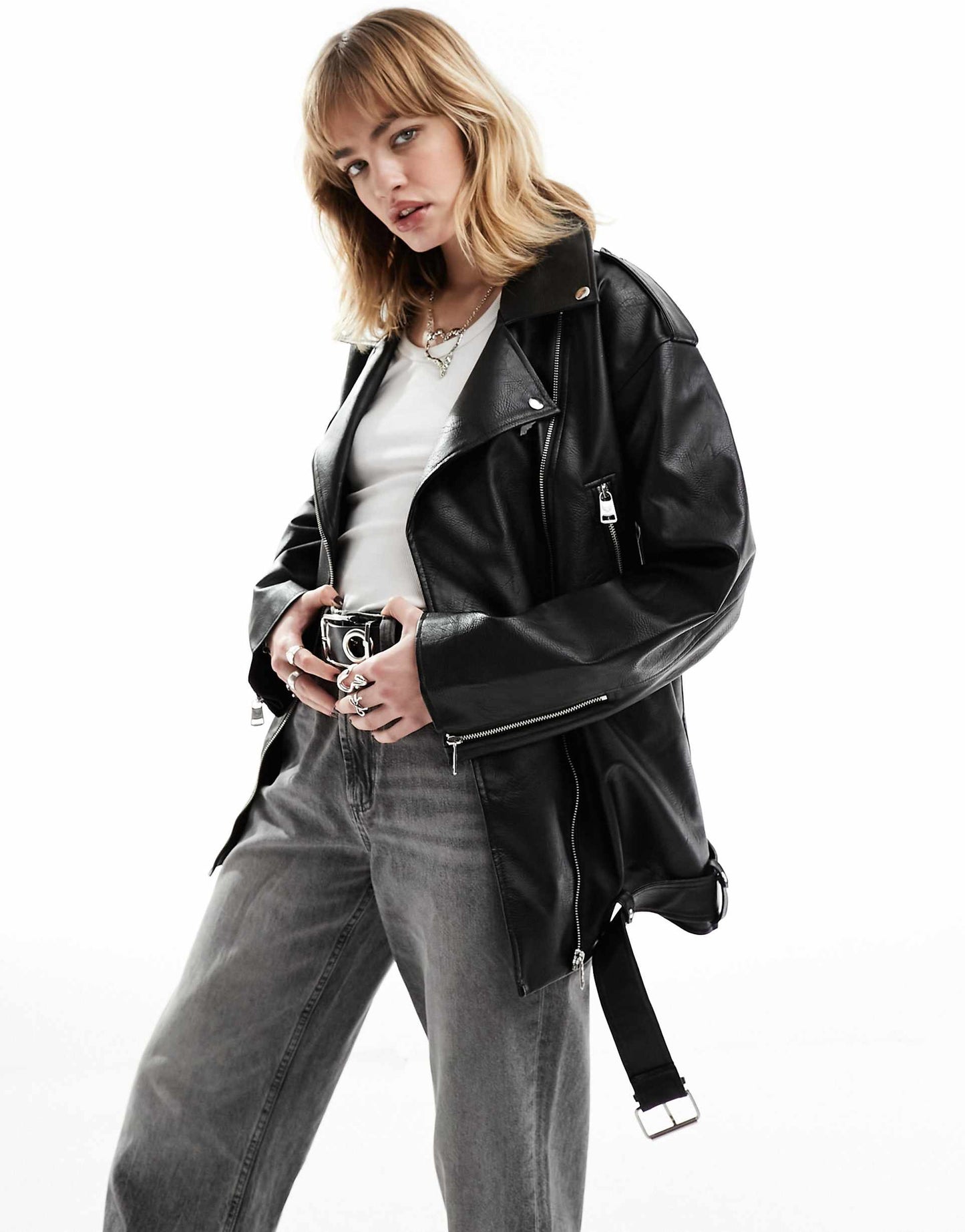Faux Leather Oversized Biker Jacket