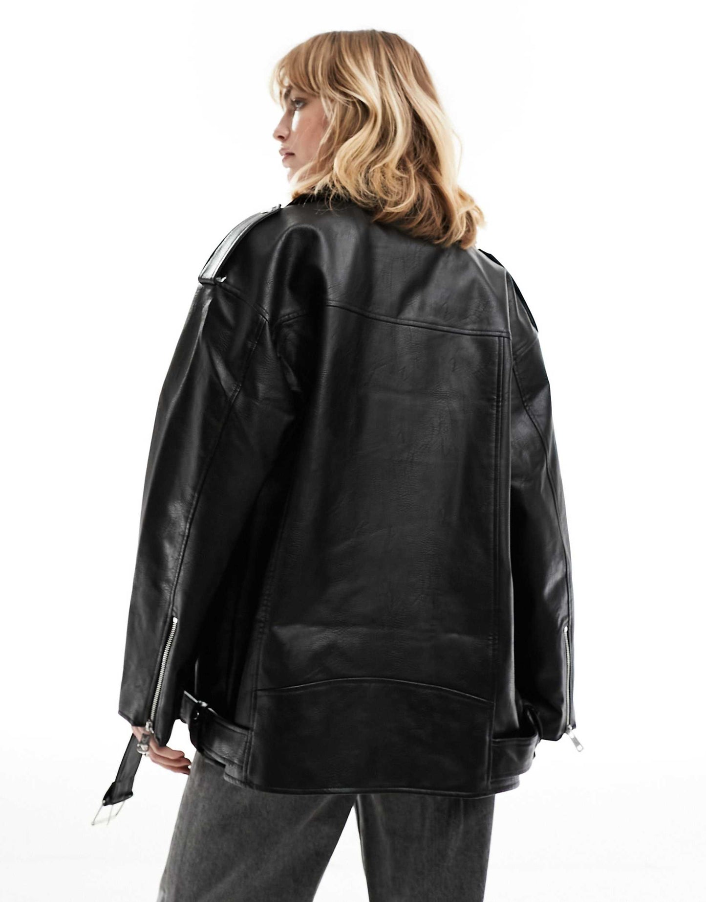Faux Leather Oversized Biker Jacket