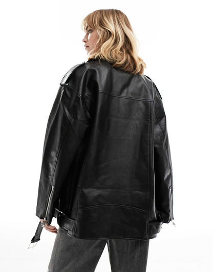 Faux Leather Oversized Biker Jacket
