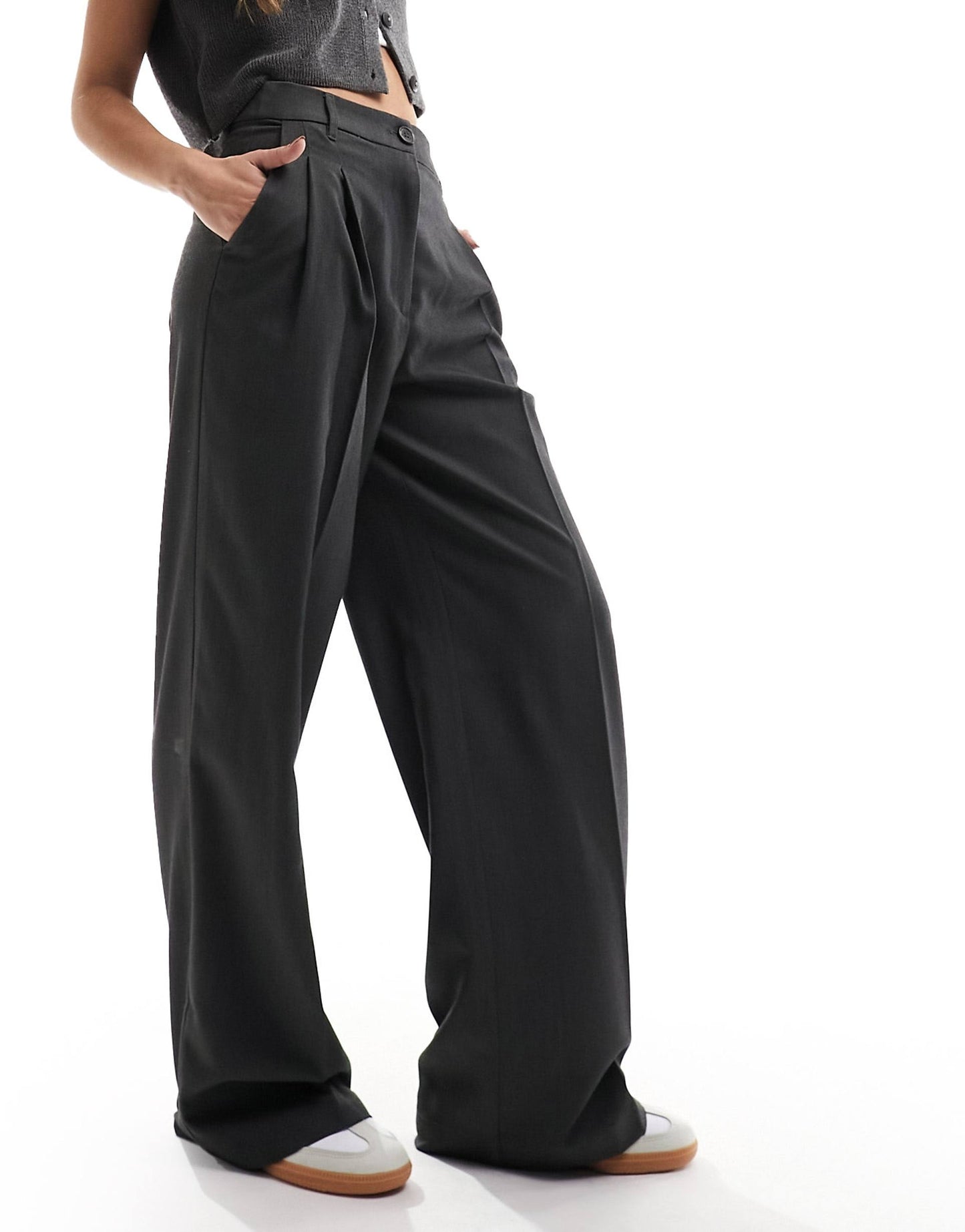 High Waist Wide Leg Tailored Trousers
