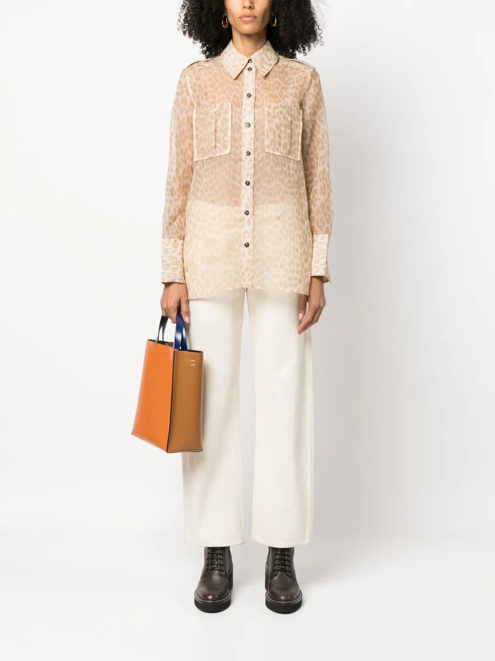 Leopard-Print Semi-Sheer Shirt