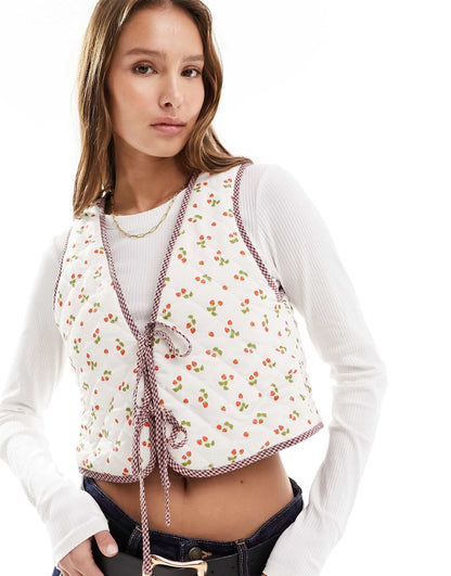 Exclusive Strawberry Print Reversible Quilted Gilet