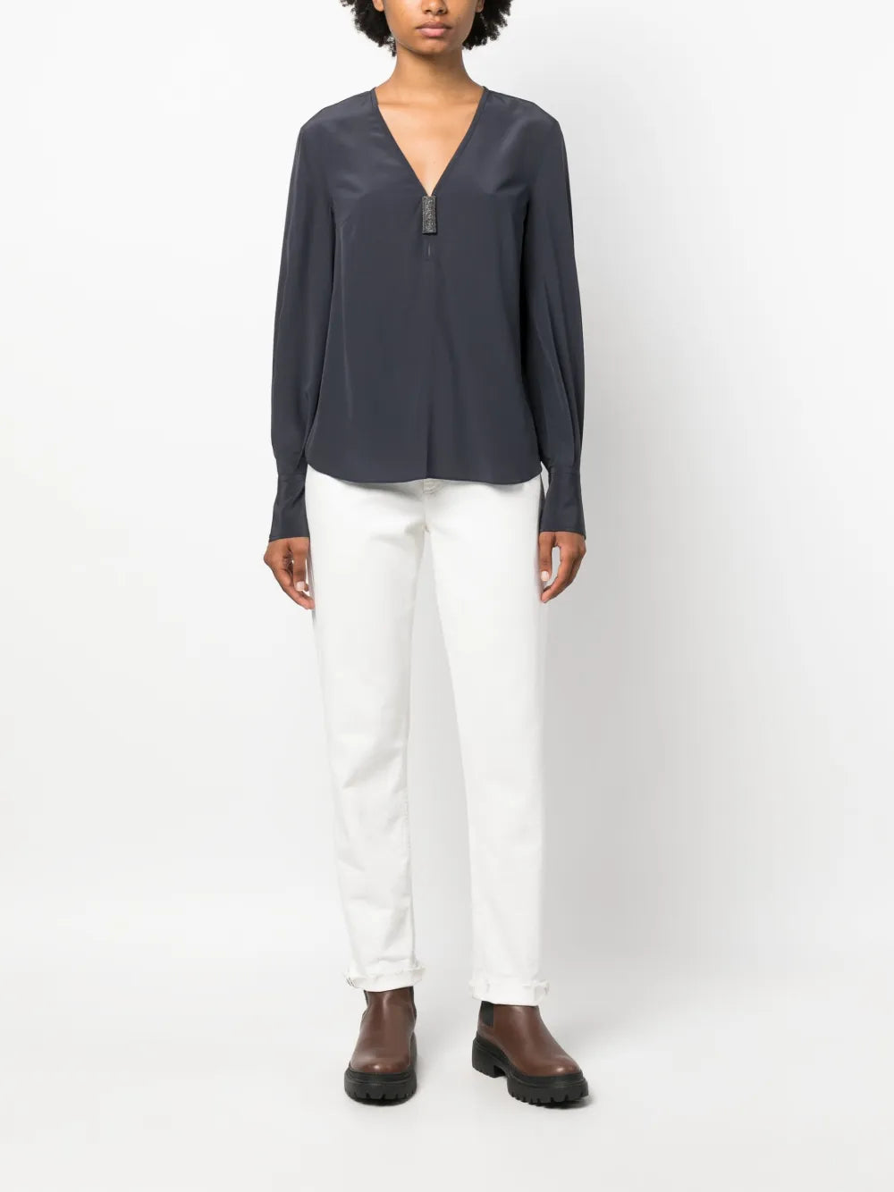 Bead-Detail Silk Blouse