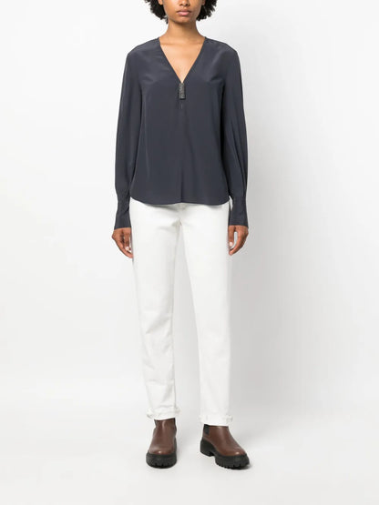 Bead-Detail Silk Blouse
