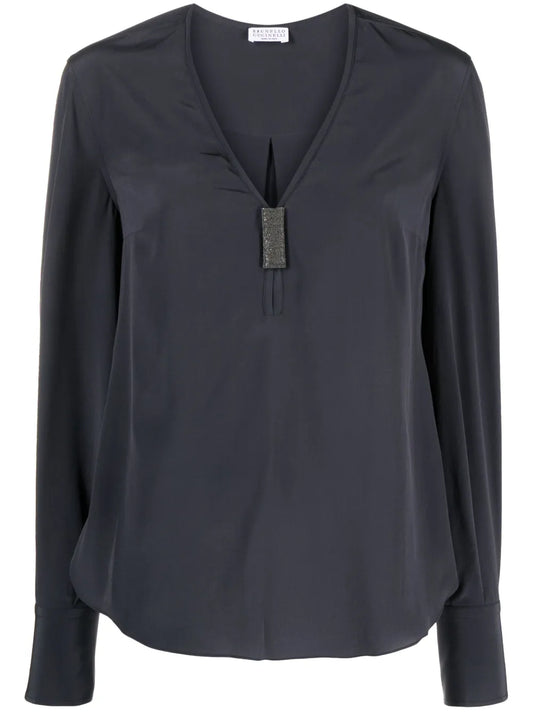 Bead-Detail Silk Blouse