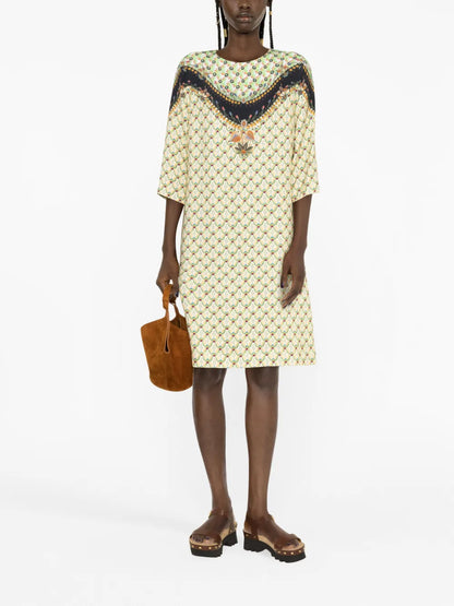 Mix-Print Shift Dress