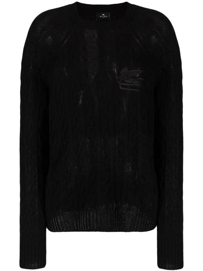 Logo-Embroidered Cable-Knit Jumper