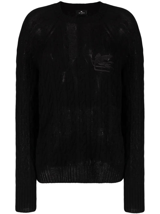 Logo-Embroidered Cable-Knit Jumper