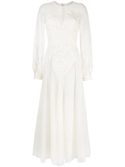 Floral-Lace Tulle Maxi Dress