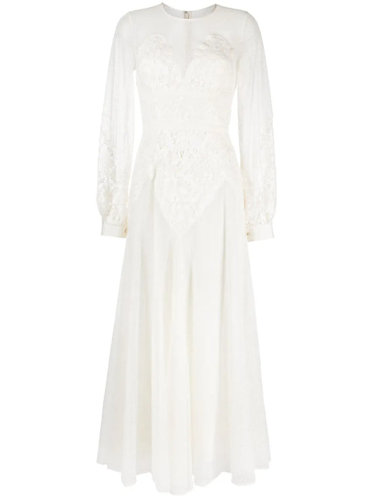 Floral-Lace Tulle Maxi Dress