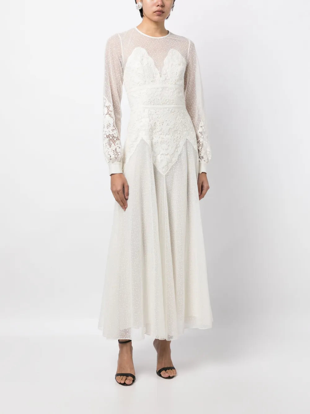 Floral-Lace Tulle Maxi Dress