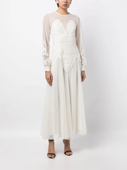 Floral-Lace Tulle Maxi Dress
