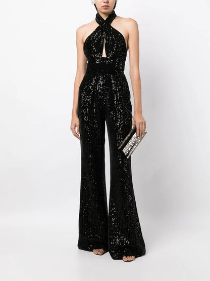 Sequin-Embellished Halterneck Jumpsuit