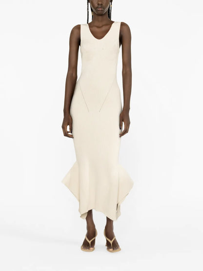 Sleeveless Asymmetric-Hem Midi Dress