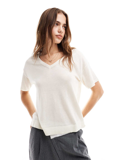 Lightweight Knitted V Neck Top