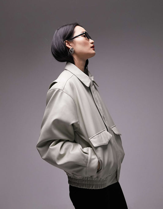 Faux Leather Bomber Jacket