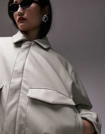 Faux Leather Bomber Jacket