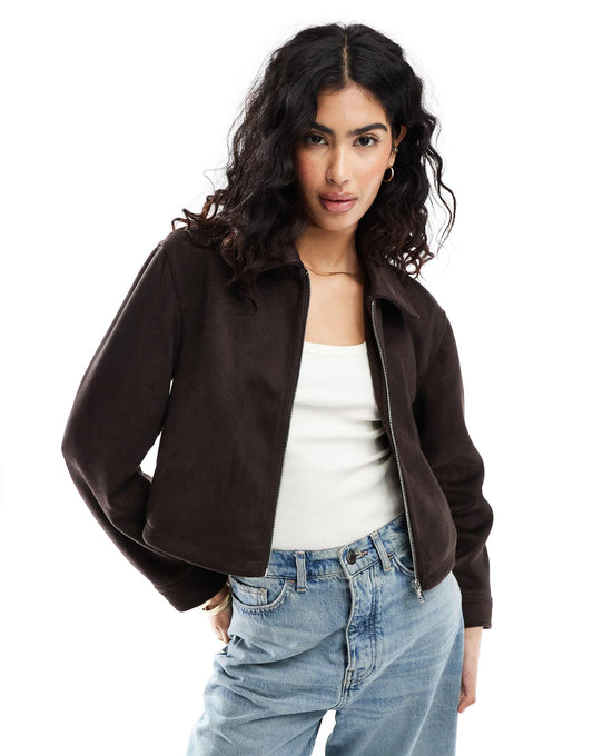 Faux Suede Top Collar Jacket