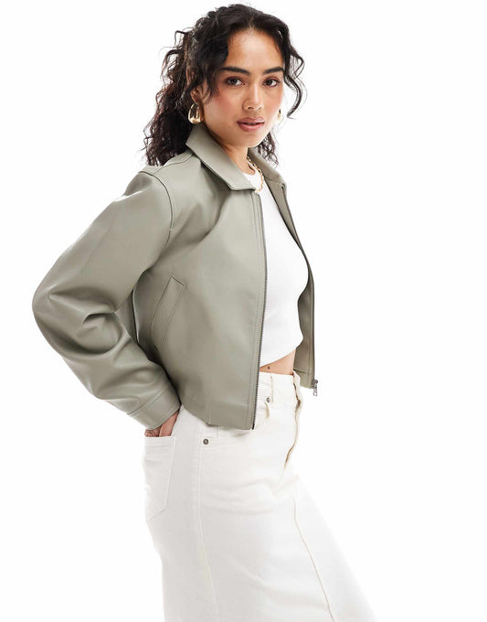 Leather Look Top Collar Jacket